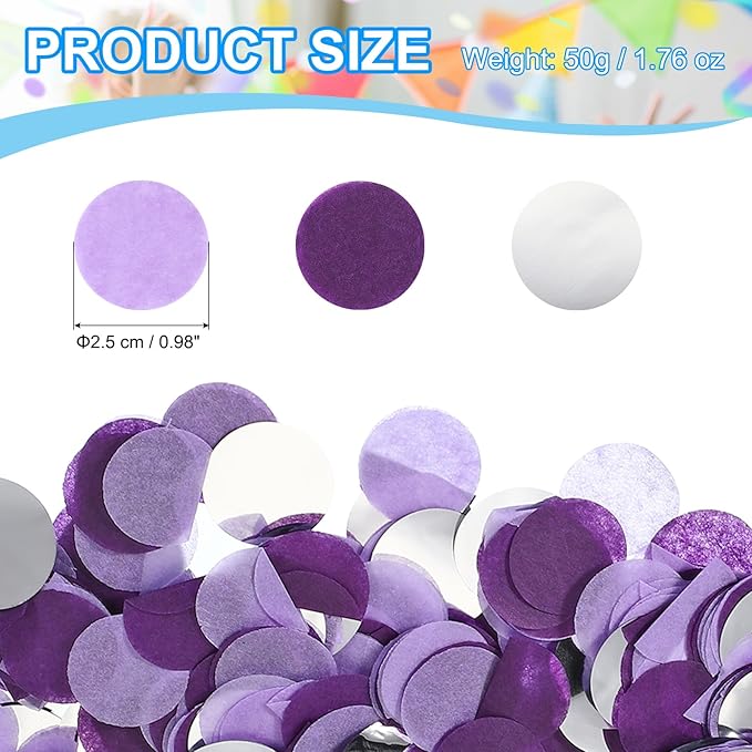 PATIKIL Round Tissue Paper Confetti 1 Inch, Table Confetti Circle Dots for Wedding Birthday Party Balloon Decorations(1.76 oz),Purple/White