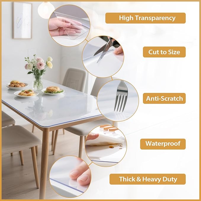 Frosted Table Protector 30 x 48 Inch, 1.4mm Thick Waterproof PVC Plastic Table Cover, Durable Table Pad for Dining Room, Kitchen, Writing Desk, and Coffee Tables