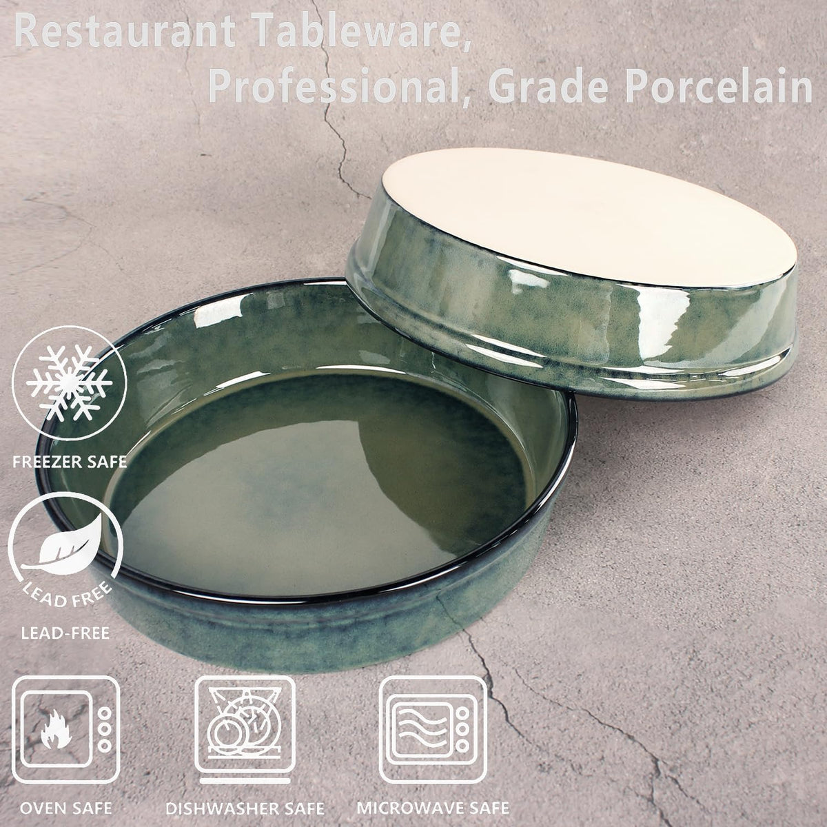 Ceramic Pie Pan Quiche Dish 2.3 Quart Baking Pan, 11 Inch Round Au Gratin Baking Dishes, Non-Stick Tart Pan, Pie Plate for Apple, Oven
