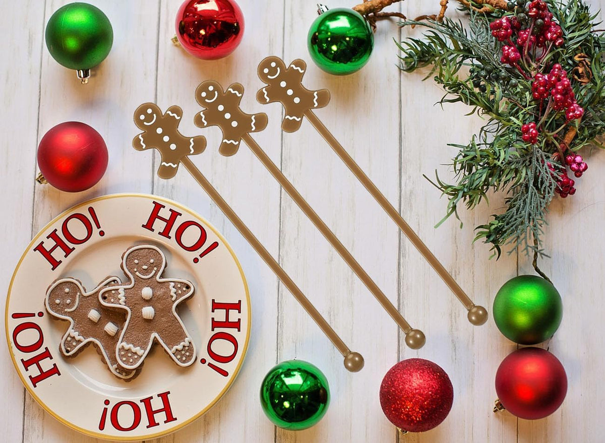 50 Pcs Christmas Drink Stirrers Xmas Coffee Stir Sticks Plastic Swizzle Sticks Cocktail Mixers for Holiday Party Supplies Hot Drinks Cocoa Bar