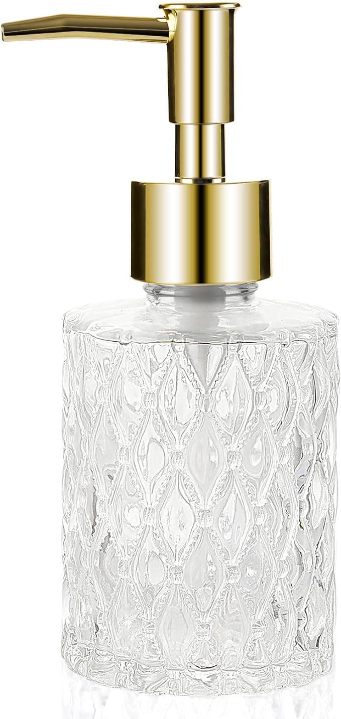 Multipurpose Soap Dispenser Easy to Clean Glass Soap Pump Dispenser Ideal for Bath and Bathroom (Gold)