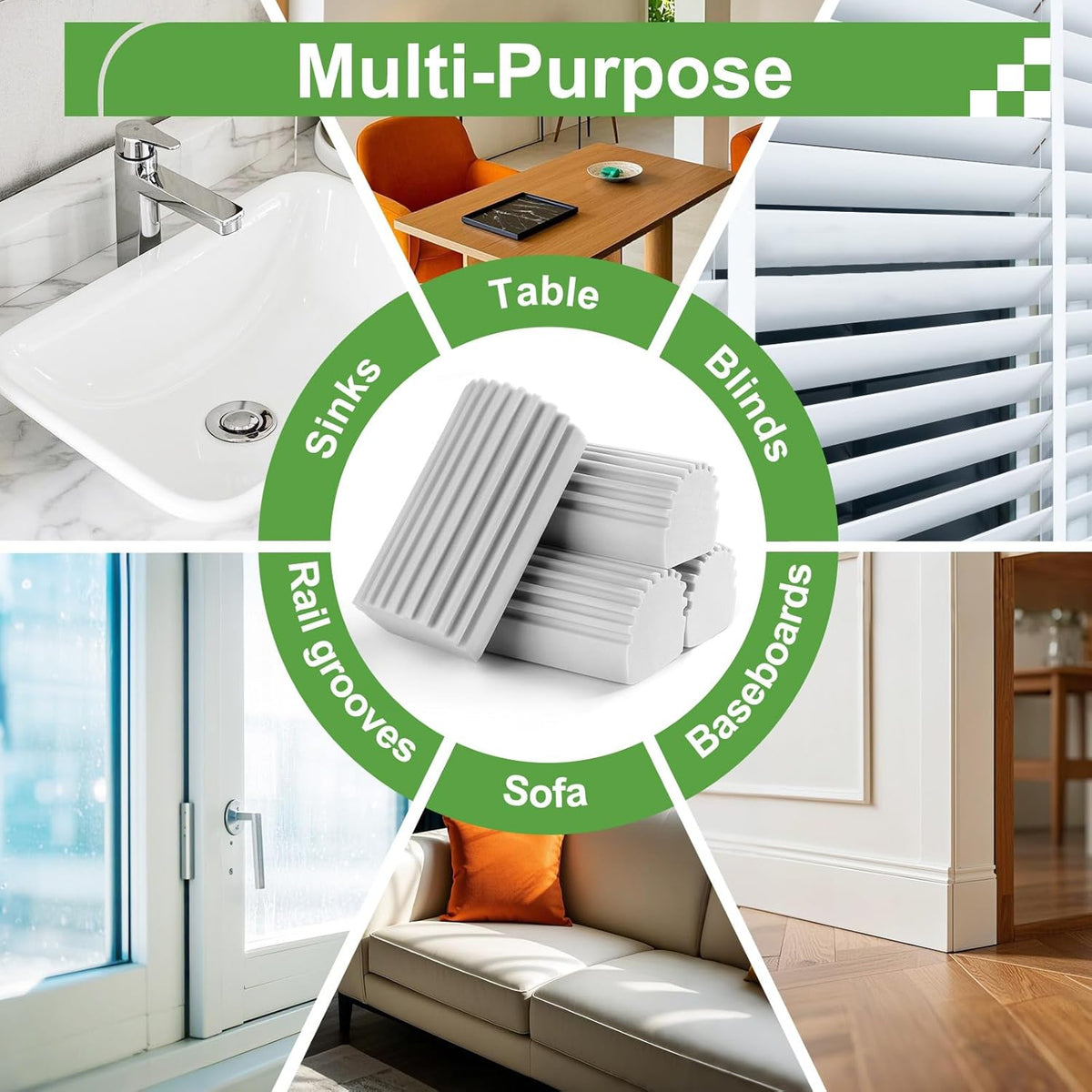 8-Pack Damp Clean Duster Sponge, Sponge Cleaning Brush, Duster for Cleaning Blinds, Glass, Baseboards, Vents, Railings, Mirrors, Window Track Grooves and Faucets