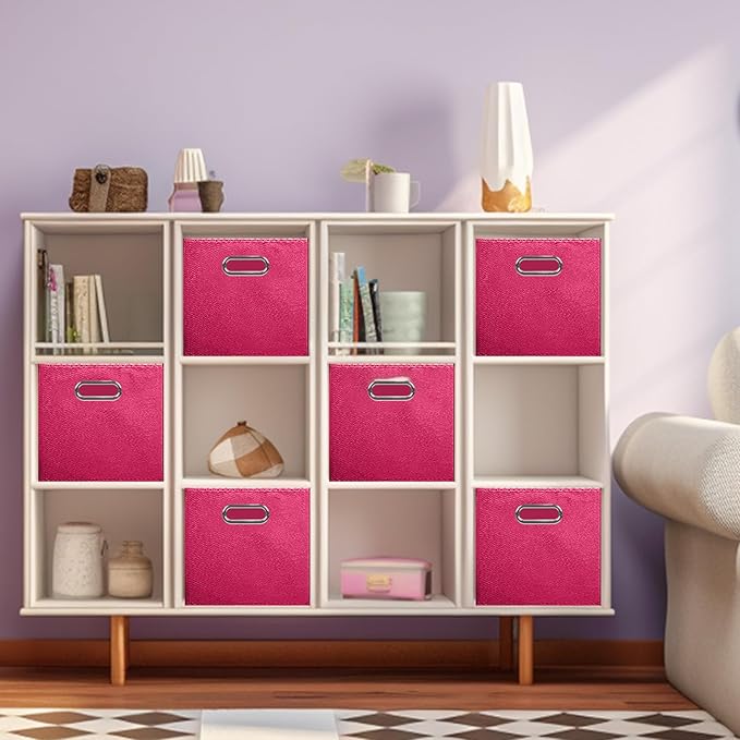 ShellKingdom Storage Bins, Foldable Fabric Storage Cubes And Cloth Storage Organizer Drawer with Metal Handle For Closet And Toys Storage, 11 X 10.5 X 10.5 INCH, 6 Pack (Fuchsia)