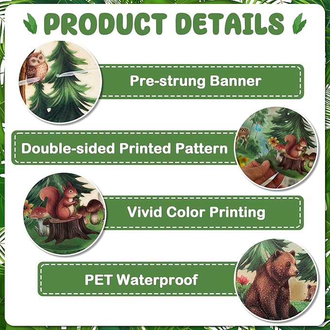 SUNBEAUTY Woodland Animals Banner 6.56FT Babyshower Party Decoration,Waterproof 2-Side Printed Garland Bunting with Tree Bear Fox Deer Rabbit for Kids Nursery Livingroom Gender Reveal Birthday