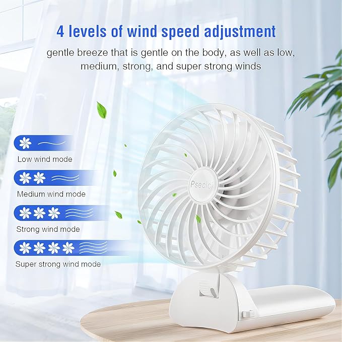 Psecici Handheld Fan, Mini Portable Personal Fan with lanyard, 4 Speeds Level 180° Foldable Design for Desk/Travel/Office/Outdoor