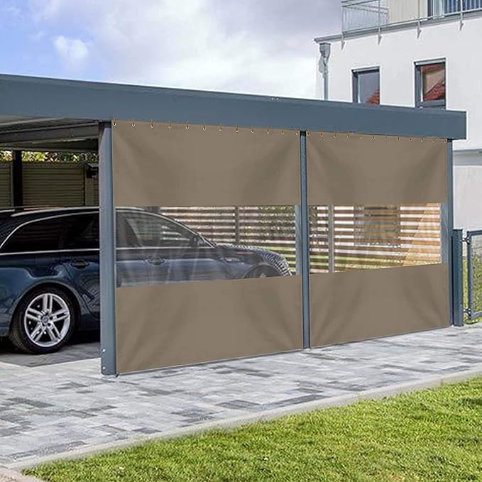 Covers & all Outdoor Clear Panel Curtain, 12 oz Vinyl Outdor Curtains for Patio, Waterproof & Weather Resistant Tarp with Brass Grommets for Pergola, Porch, Gazebos, Balcony (9’ H x 10’ W Feet, Beige)