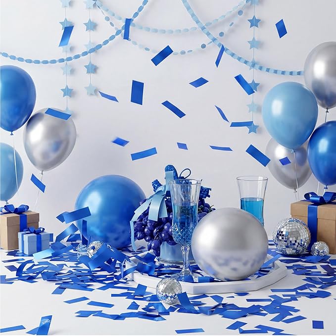 Sumind 200 Grams Large Sapphire Blue Confetti Foil Glitter Metallic Shredded Paper Filler Throwable Scatter Table Party Confetti for Wedding Gender Reveal Graduation Birthday Baby Shower Party Decor