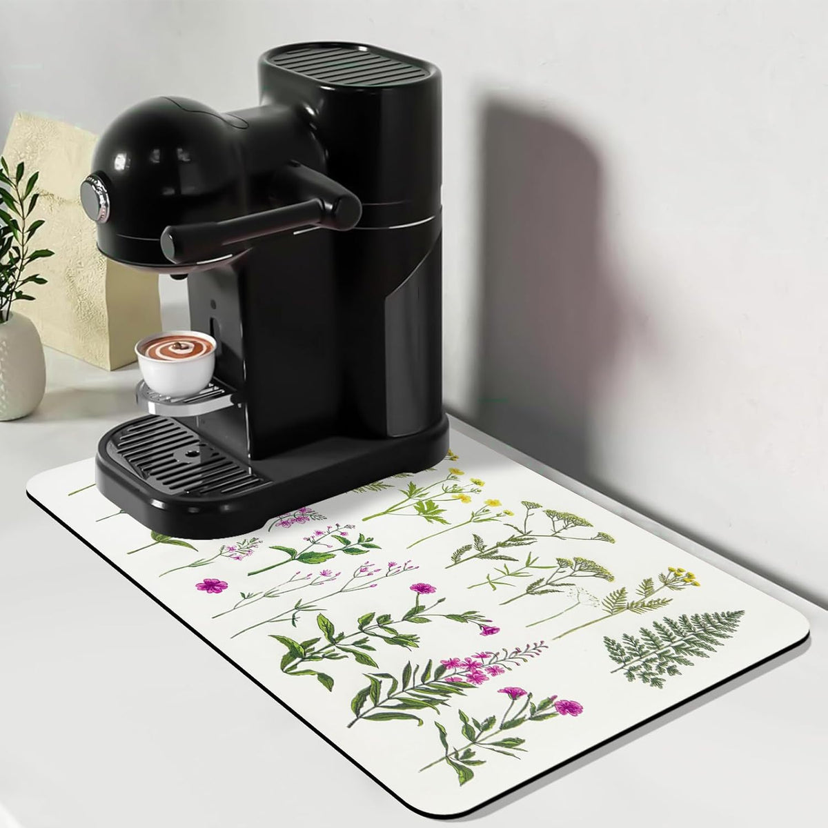 Bloss Kitchen Mat, Coffee Mat 12"x19", Coffee Bar/Maker Mat, Kitchen Counter Mats, Absorbent Hide Stain Rubber Backed Dish Drying Pad