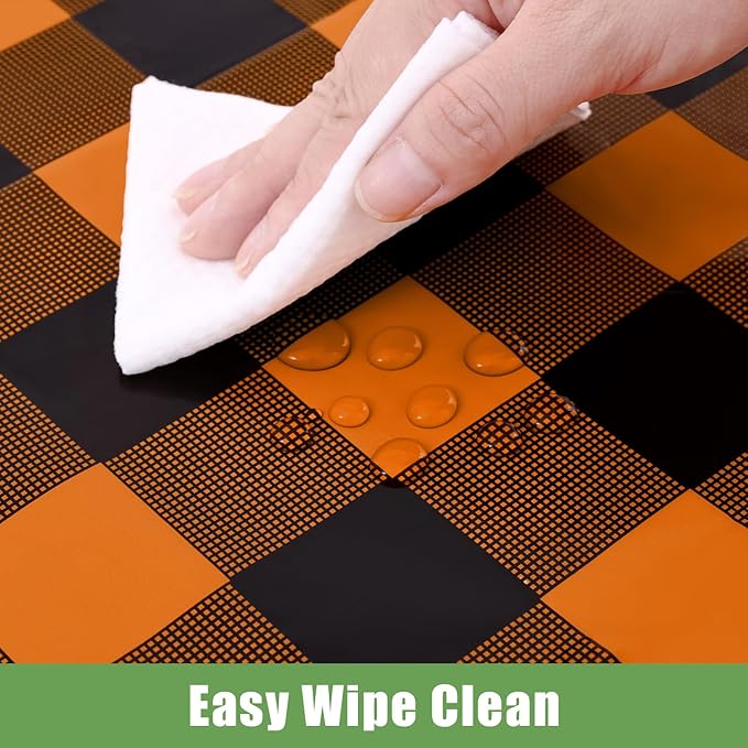 Smiry 10 Pack Gingham Disposable Table Cloth, 54 x 108 Inch Waterproof Plastic Tablecloth, Rectangle Black and Orange Checkered Table Covers for Picnic, Birthday, Party