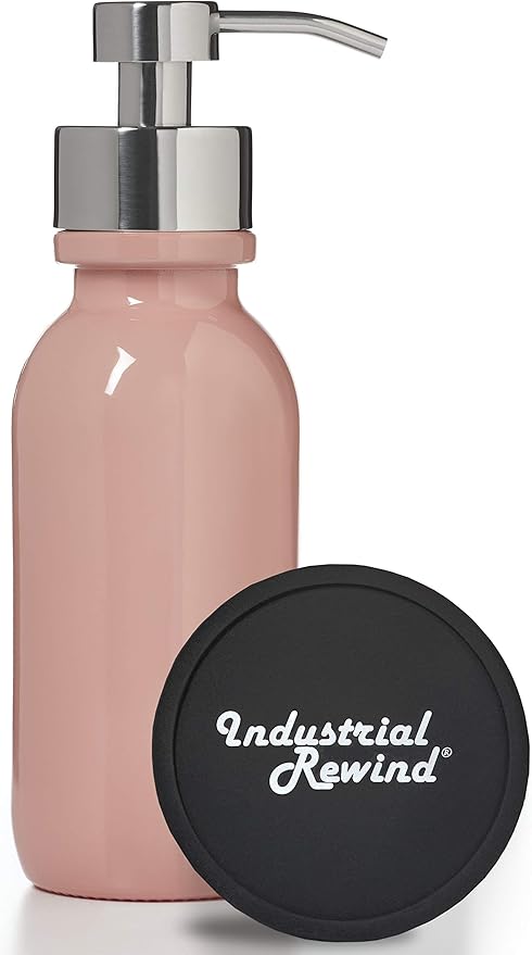 Coral Glass Soap Holder with Chrome Pump for Foaming Soap, Dispenser for Foaming Bath or Hand Soap, Includes Non Slip Counter Protector (Coral/Chrome)