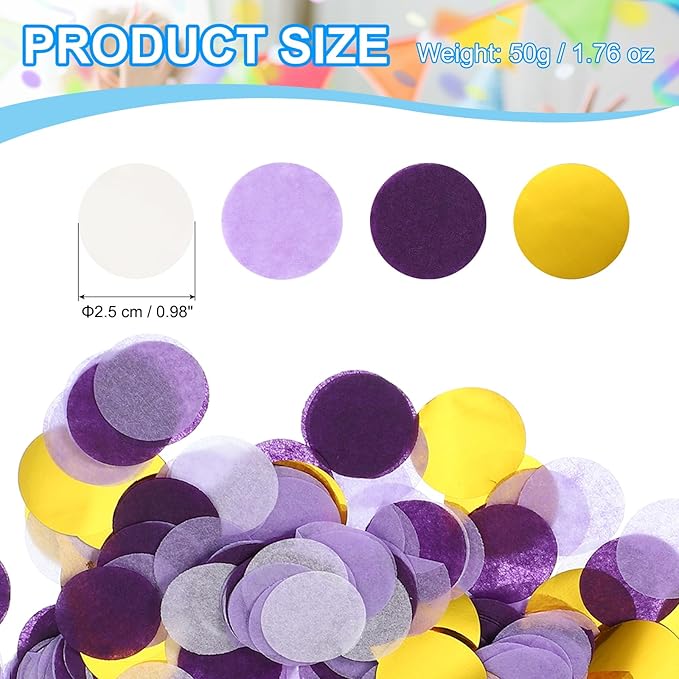 PATIKIL Round Tissue Paper Confetti 1 Inch, Table Confetti Circle Dots for Wedding Birthday Party Balloon Decorations(1.76 oz),Purple/Gold