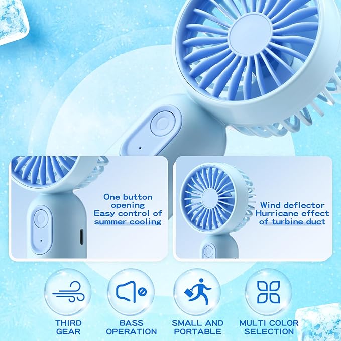 Rossesay 24 Pack Mini Portable Fan Bulk for Travel 3 Speeds, Rechargeable USB Battery Operated, Small Handheld Personal Eyelash Fans for Women Men Indoor Outdoor(Blue)