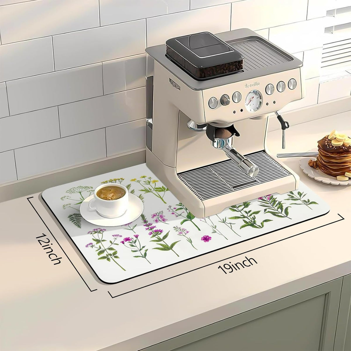 Bloss Kitchen Mat, Coffee Mat 12"x19", Coffee Bar/Maker Mat, Kitchen Counter Mats, Absorbent Hide Stain Rubber Backed Dish Drying Pad