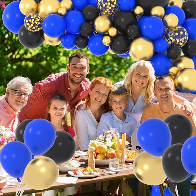Royal Blue Black Gold Balloon Garland Arch Kit - Blue and Black Balloons Metallic Gold Balloons Video Game Balloons for Men Video Game Birthday Retirement Graduation Party Decorations