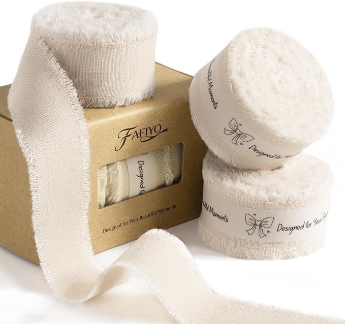Linen Cotton Ribbon 1 Inch Linen 3 Rolls 21 Yards Frayed Edge Fabric Set for Rustic Wedding Decor, Bridal Bouquet Wrap, Farmhouse Decor, Table Setting & Gift Wrapping