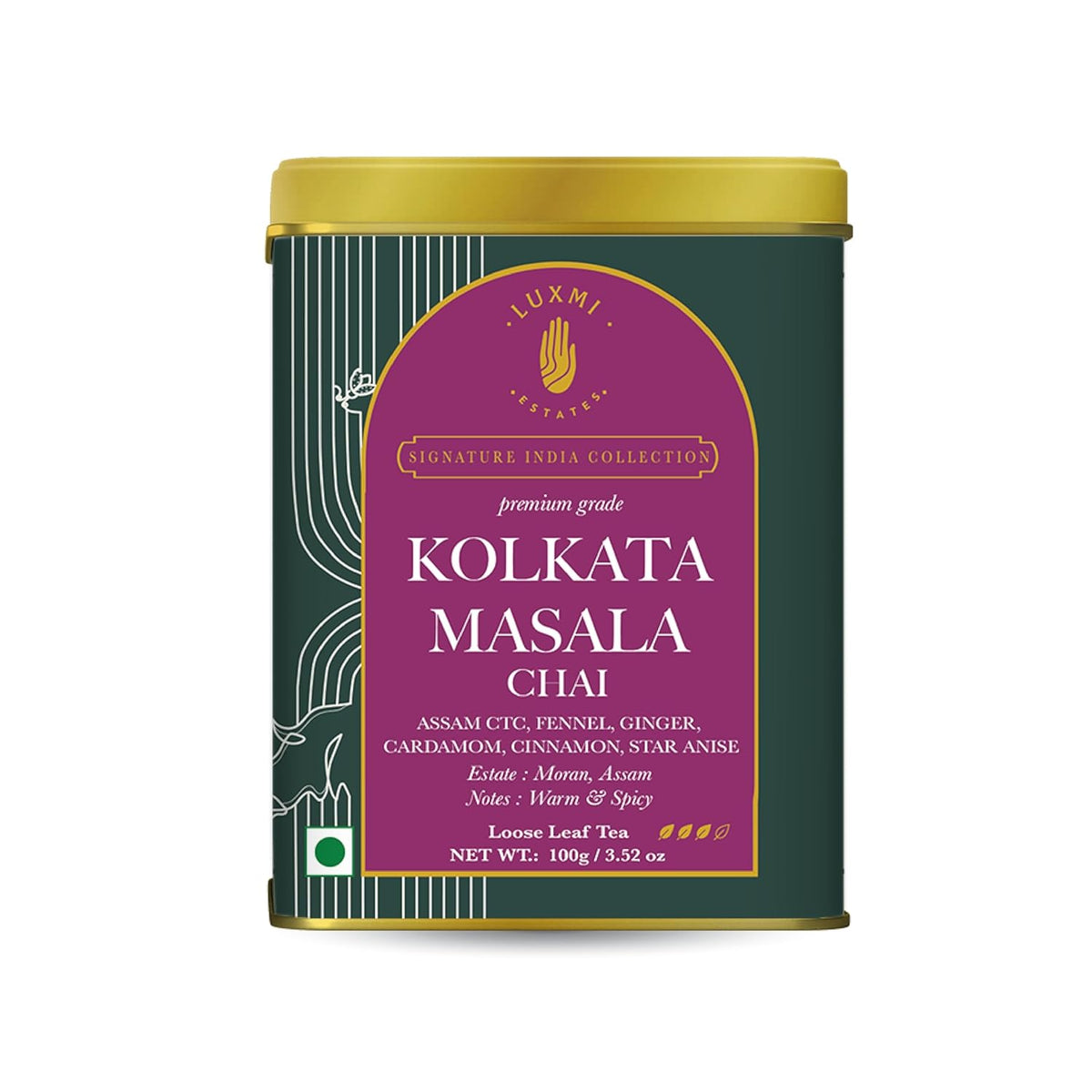 Luxmi Estates Kolkata Masala Chai, 100 gm, Signature India Collection, Assam CTC Tea, Black tea collection, Organic Strong tea, Antioxidants