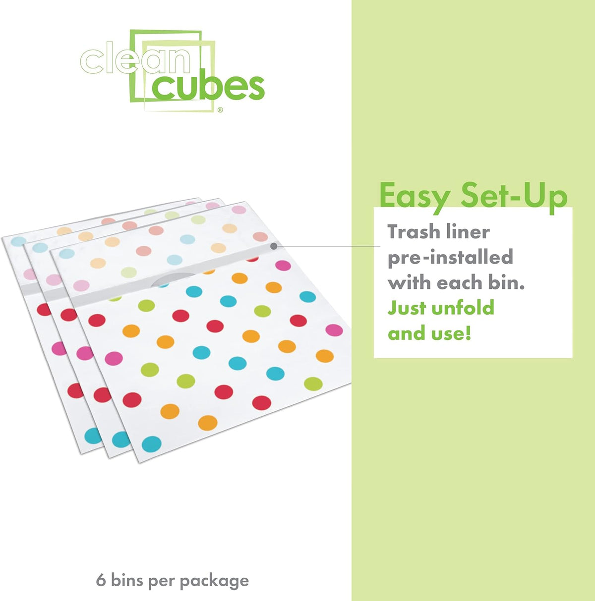 13 Gallon Disposable Pop-Up Trash Cans (6-Pack) with Fitted Bags – Foldable Garbage & Recycling Bins for Parties, Events & Kitchen (Polka Dot, 17" H x 13.5" W x 10" D)