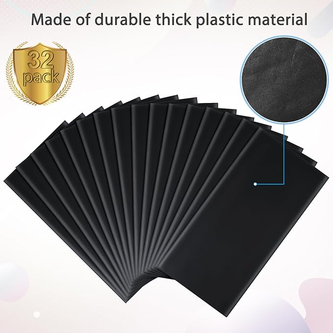 32 Pack Black Plastic Tablecloth for Rectangle Tables, Premium Decorative Black Disposable Table Cloths for Parties, Bulk Rectangle Party Table Cover for Birthday, Wedding, Anniversary, 54 x 108 Inch