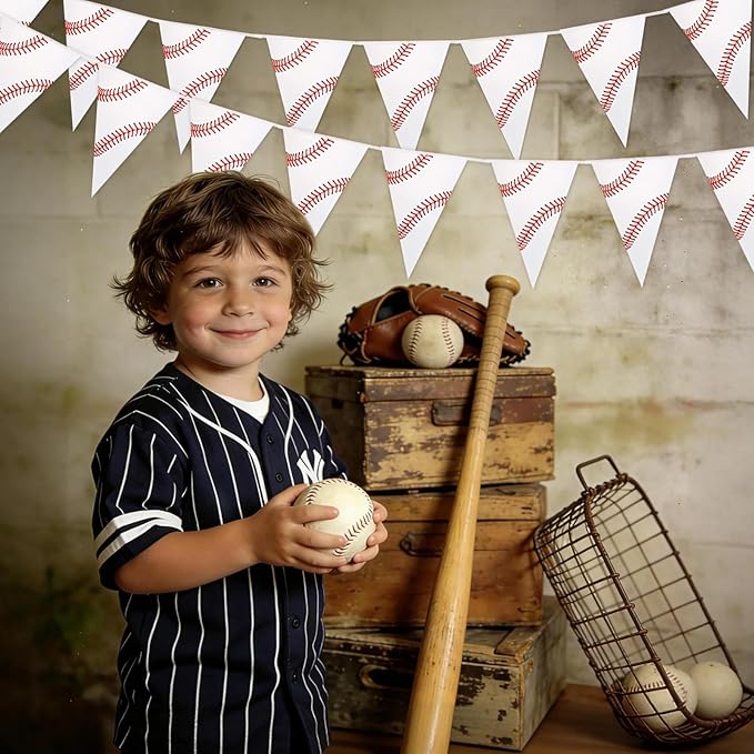 6 Pack Baseball Party Banner 9.12ft Baseball Pennant Banner Pre-Strung Sport Triangle Flag Bunting Garland for Kids Boys Baseball Birthday Party Supplies Sport Party Supplies