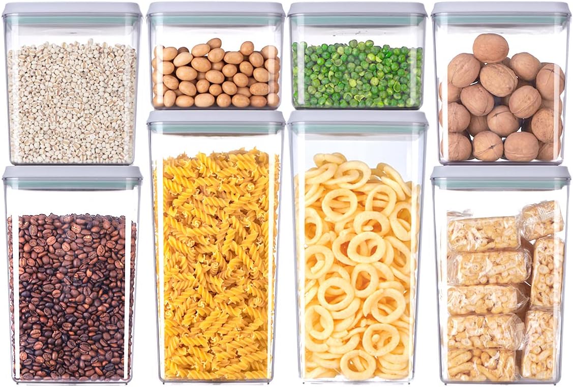 8-Piece Set of Pop Airtight Food Storage Containers with Lids Stackable Containers for Kitchen Pantry Organization Ideal for Cereal Snacks Flour