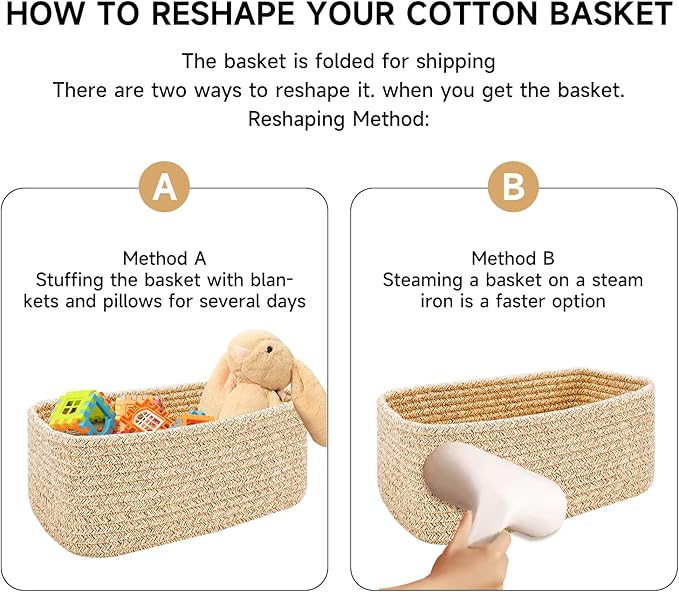 MiniArk Small Storage Baskets for Organizing | Closet Organizer Bins | Shelf Toy Basket | Woven Rope Baskets | Cube Decorative Box | Shallow Basket | 13x8.5x5.1” | 3 Packs Black