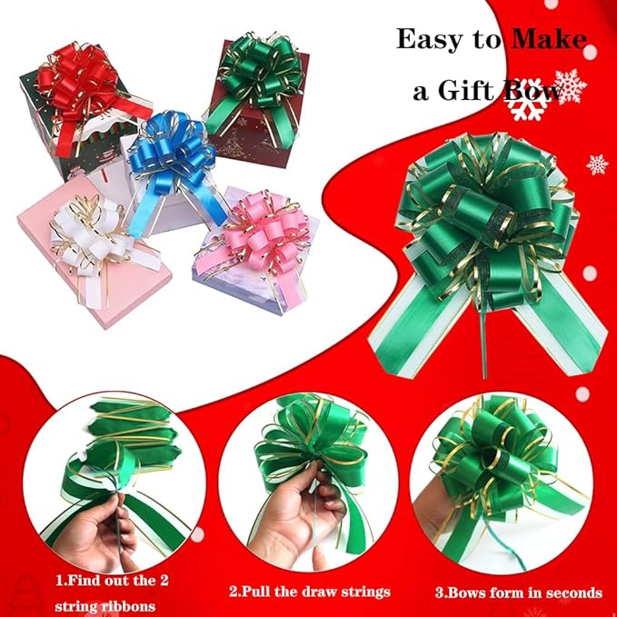 6PCS Pull Bows for Gift Wrapping,Green Gift Bow,for Gift Basket,Gift Bag Box Packaging Decoration, Christmas,Valentine's Day,Birthday,Anniversary,Wedding,Flower Shop Packaging (Green)