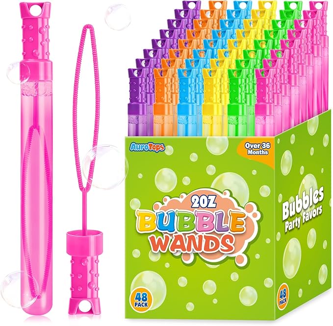 AuroTops 48 Pcs Bubble Wands Bulk,Bubbles Party Favors for Kids Giant Bubble Wand,Big Bubbles Birthday Gifts for Boys Girls,Ideal for Carnival,Wedding,Classroom Prizes,Goodies Bags Stuffers,6 Colors