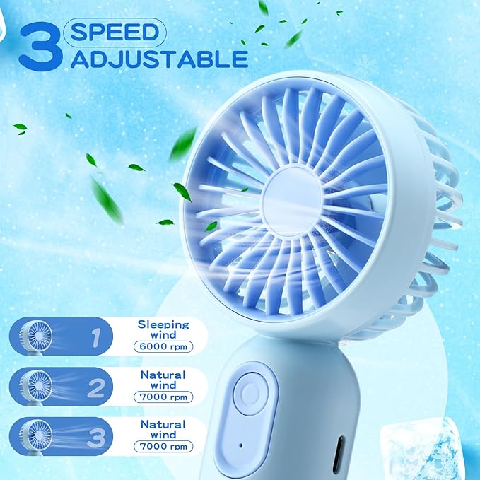 Rossesay 24 Pack Mini Portable Fan Bulk for Travel 3 Speeds, Rechargeable USB Battery Operated, Small Handheld Personal Eyelash Fans for Women Men Indoor Outdoor(Blue)