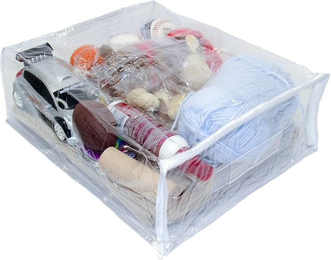 20-Pack Heavy Duty Vinyl Zippered Closet Square Storage Bags (Clear) for Sweaters, Throws, Arts & Crafts, Toys and Much More! (12" x 15" x 5") 3.9 Gallon