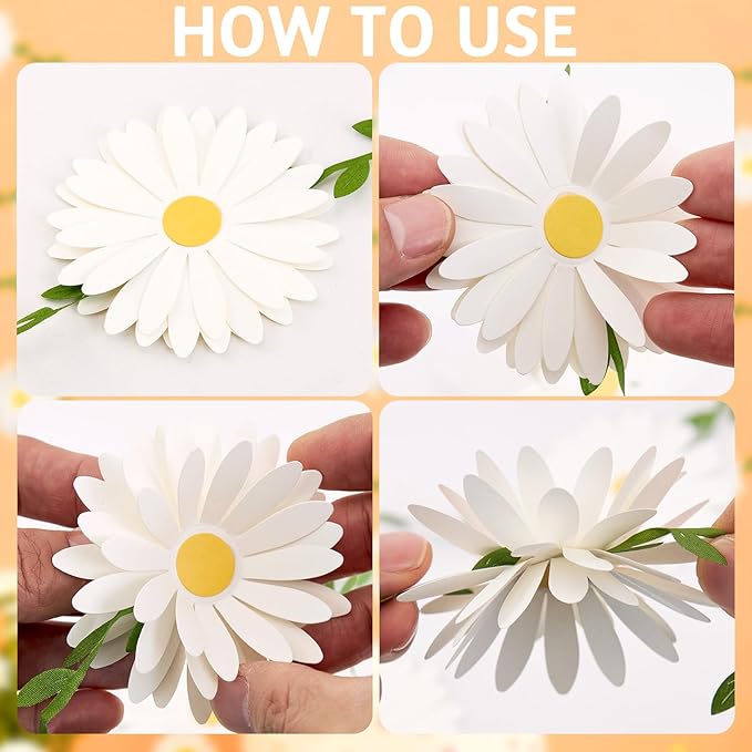 3D Daisy Flower Garland (2PCS) Flower Banner Wildflower Party Decorations Leaves Banner Paper Flower Spring Wedding Backdrop Decor