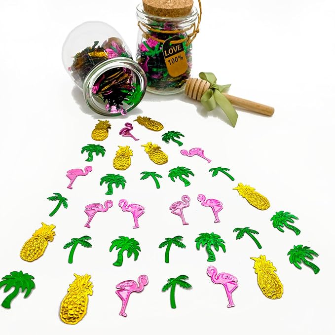 Werich Hawaiian Party Confetti Tropical Foil Table Scatter Decorations, Flamingo Pineapple Palm Tree Confetti for Luau, Beach, Summer, Birthday, Wedding, Aloha Theme Party Supplies