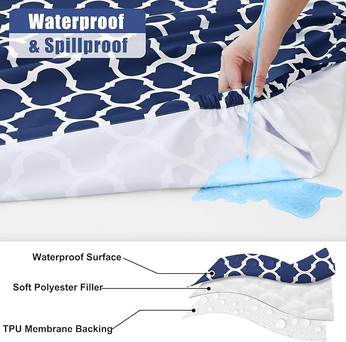 Smiry Picnic Table Cover with Bench Covers, Waterproof Elastic Fitted Tablecloth for 6 Foot Tables, Washable Polyester Tablecloths for Camping, Indoor & Outdoor (Navy, 30x72 Inch 3-pc Set)