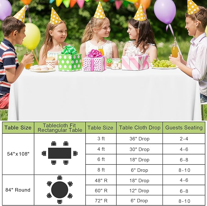 Smiry Disposable Table Cloth 12 Pack, 84 Inch Round Waterproof Plastic Tablecloth, Decorative Rectangle Table Covers for Party, Birthday, Picnic, White