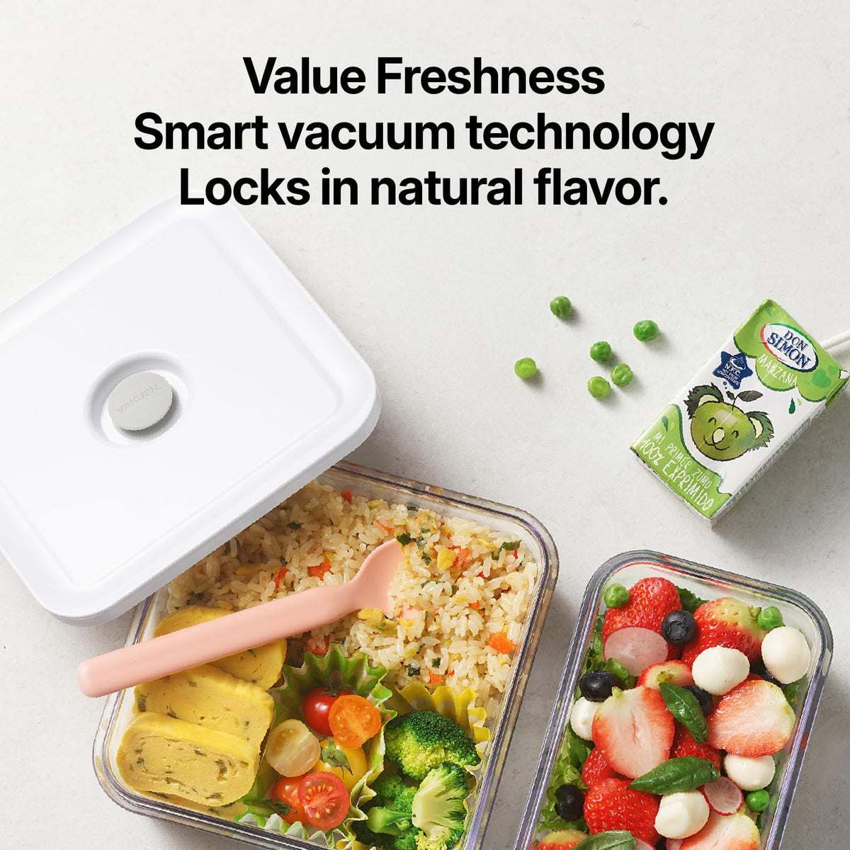 Vakuen Premium Airtight Food Storage Container. Meal Prep 0.85qt 5pc/Set. 4pcs Container and Vacuum Sealer. Patented Double Silicone Lining
