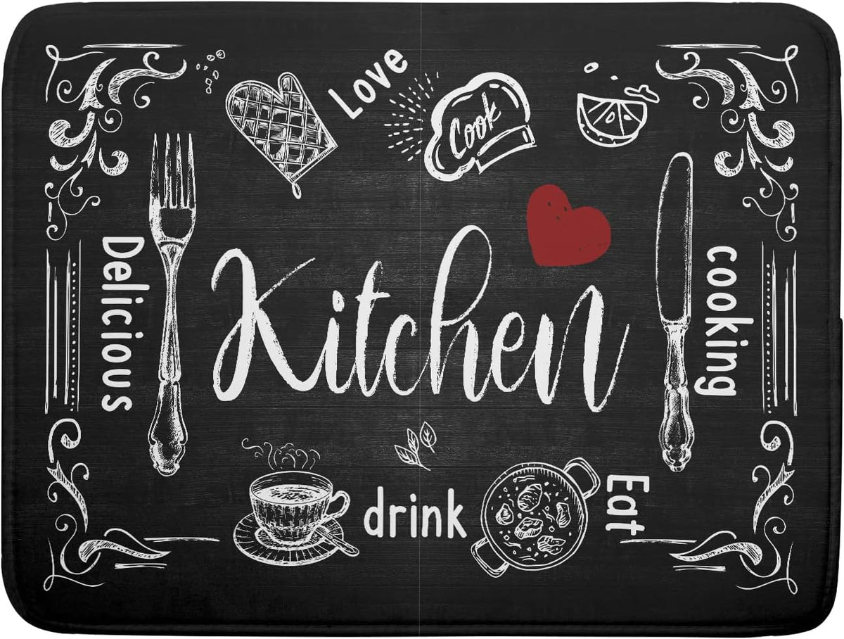 Black Coffee Bar Dish Drying Mats for Kitchen Counter 18x24 Inch, Kitchen Drying Mat