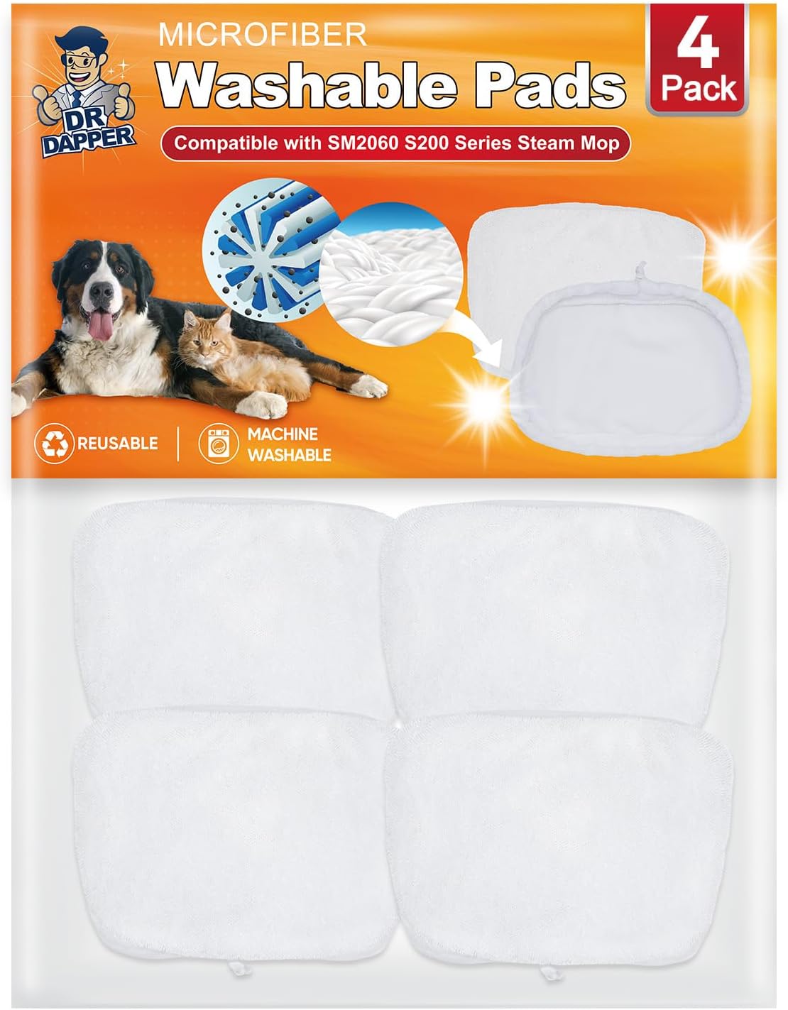 DR DAPPER 4 Pack SMP01 Steam Mop Pads Compatible with Kenmore SM2060 S200 Series, Steam-Mop Reusable Washable Floor Mop Pad for Hardwood Floor Steam Cleaner
