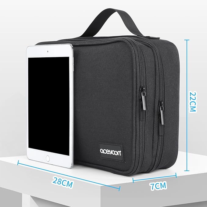 aceyoon Electronics Organizer Travel Case, Waterproof Cable Organizer Bag for Electronic Accessories, 3 Laye Travel Cord Organizer Case for Cord, Power Bank, Charger, Phone, Tablet, SD Card, Black