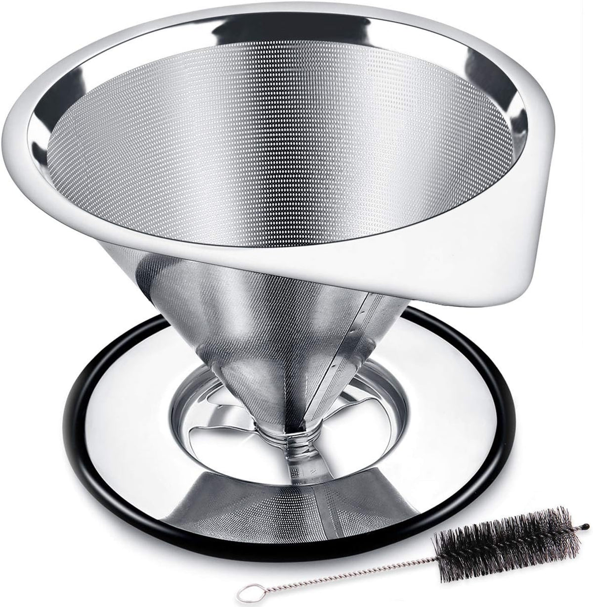 LHS Pour Over Coffee Dripper Stainless Steel Coffee Filter Metal Cone Filter Paperless Reusable Coffee Filter Single Cup Coffee Maker 1-2 Cup With