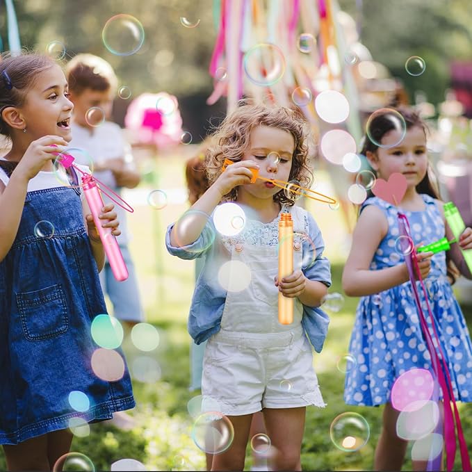 SpringFlower 48 Pcs Bubble Wand, Bubble Wands Bulk, Bubble Party Favor Supply for Summer Indoor & Outdoor Activities, Bubble Solution Summer Toy in 6 Colors, Birthday,Wedding, Party