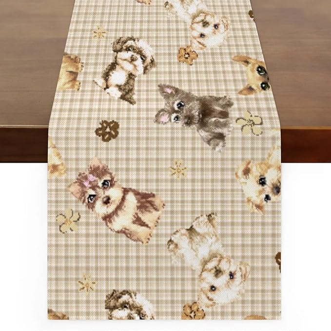 Cute Puppy Table Runner Kitchen Dining Table Runner 13*60in Table Center Decor for Indoor Outdoor Home Holiday Party