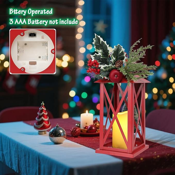 Decorative Lanterns Outdoor Candle Lantern 13.5" Waterproof Battery Powered LED Hanging Lanterns with Flameless Candle for Front Porch, Entrance, Indoor, 2 Pack