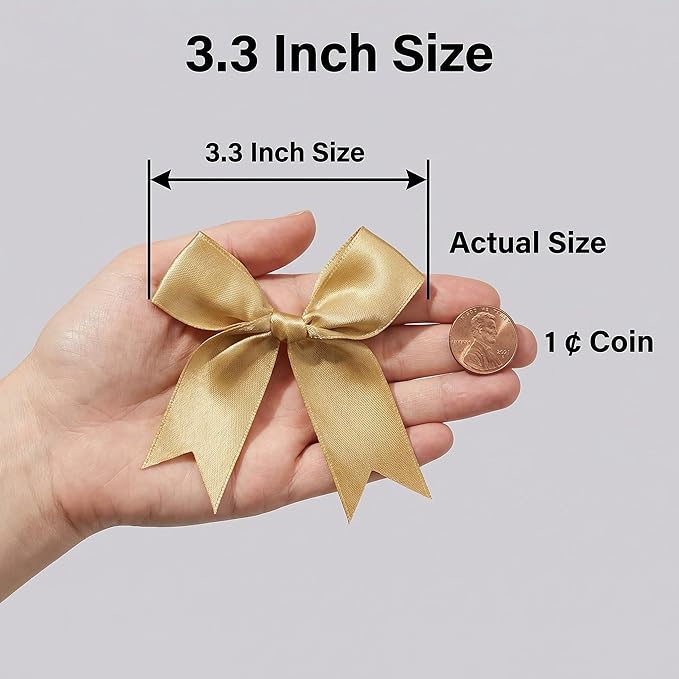 Gold Gift Wrap Bows – 100 Pcs 3.3 Inch Elegant Metallic Self Adhesive Bows for Wedding, Christmas, Corporate Events, Baby Shower, Birthday,Party Decorations (Includes 100 Adhesive)