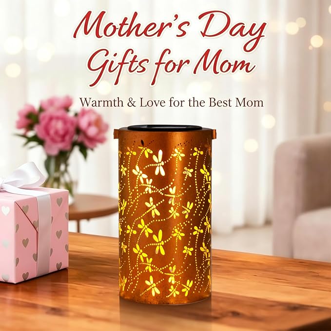 YISITEONE Dragonfly Outdoor Solar Lanterns, Garden Waterproof Metal Hanging Decor Lights for Patio Yard Pathway Lawn Front Porch, Birthday Gardening Gifts for Women Mom Grandma