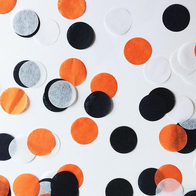 Halloween Table Confetti - 1 inch Paper Confetti in Black, Orange & White for Decorations - 1.75oz