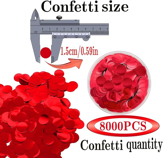 Red Round Foil Confetti Beautiful Metallic Table Confetti Glitter for Fill Balloons, Wedding,Birthday, Party,Festival Decoration(8000PCS)