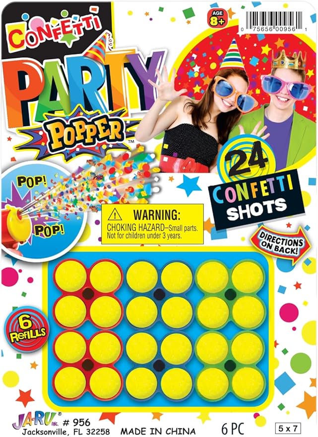 JA-RU Confetti Party Poppers Refills (6 Packs) 6 Refill Cartages 4 Shots Each. Multicolor Metallic for Confetti Gun, Party Favors. Birthday Parties & Party Supplies. Plus Sticker 956-6s
