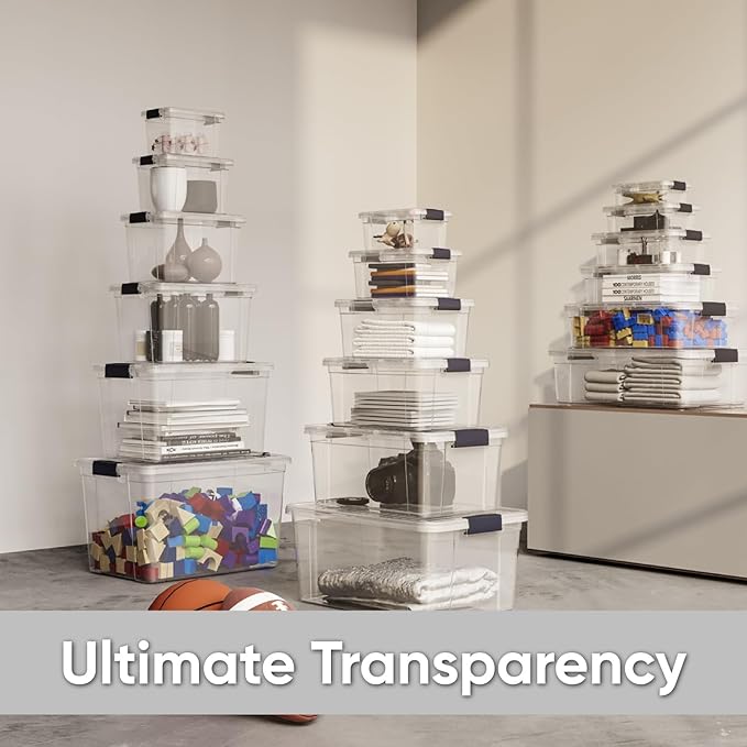 Superio Small Clear Storage Boxes with Lids, 4.75 Quart Plastic Container Bins for Organizing, Stackable Crates, BPA Free, Non Toxic, Odor Free, Organizers for Home, Office, School, and Dorm