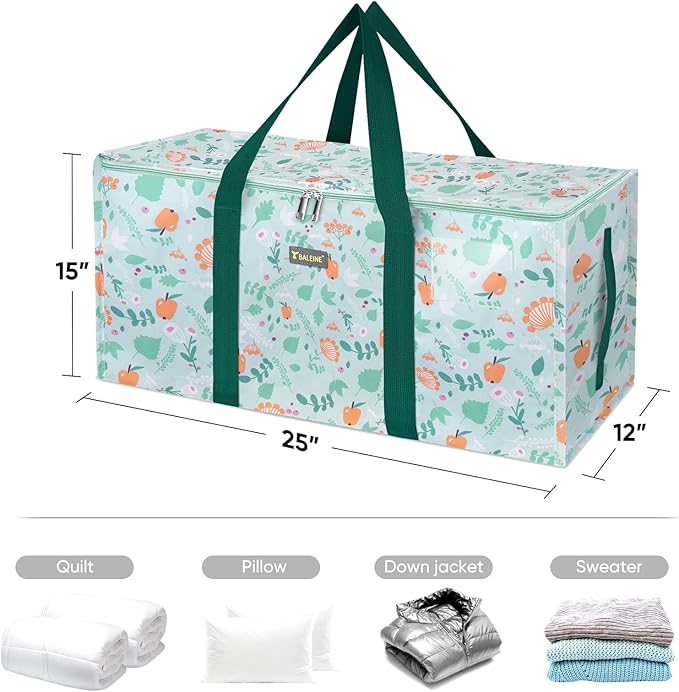 BALEINE Extra Large Storage Tote with Zippers & Carrying Handles, Heavy-Duty Oxford Fabric Moving Bags for Laundry, Space Saving, Storage, Spring Stroll