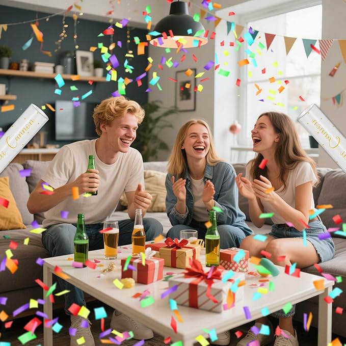 12" Confetti Cannons with Colorful Filling - Confetti Party Poppers for Birthday Wedding Graduations Fiesta Christmas New Year Celebrations - Easy to Use, Biodegradable Confetti - Pack of 6