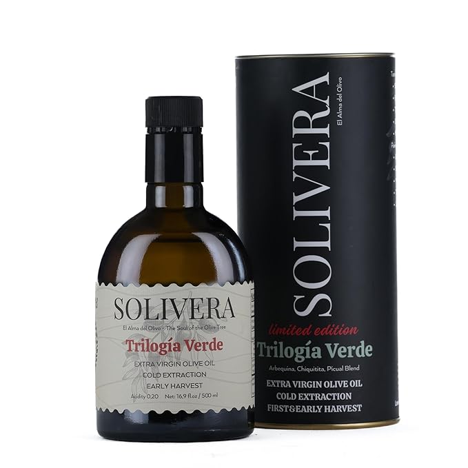 Solivera Trilogía Verde Extra Virgin Olive Oil Cold Pressed, 350+ High Polyphenols, Triple-Varietal Blend, Bright & Herbaceous